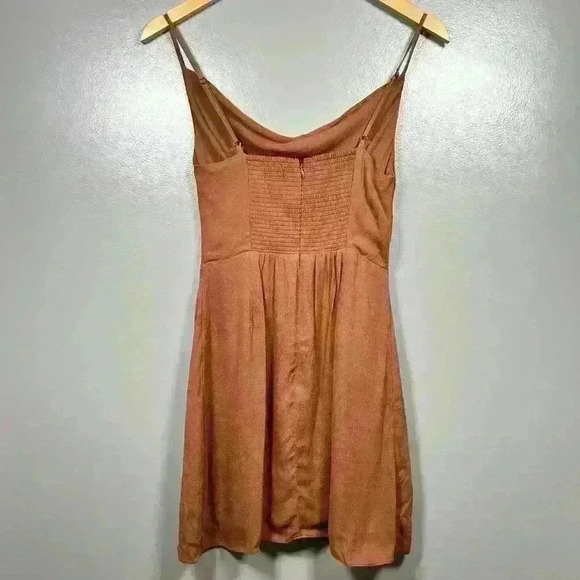 ARITZIA Cowl Neck Strappy A Line Mini Slip Dress Brown Smocked Back XS - Picture 8 of 10